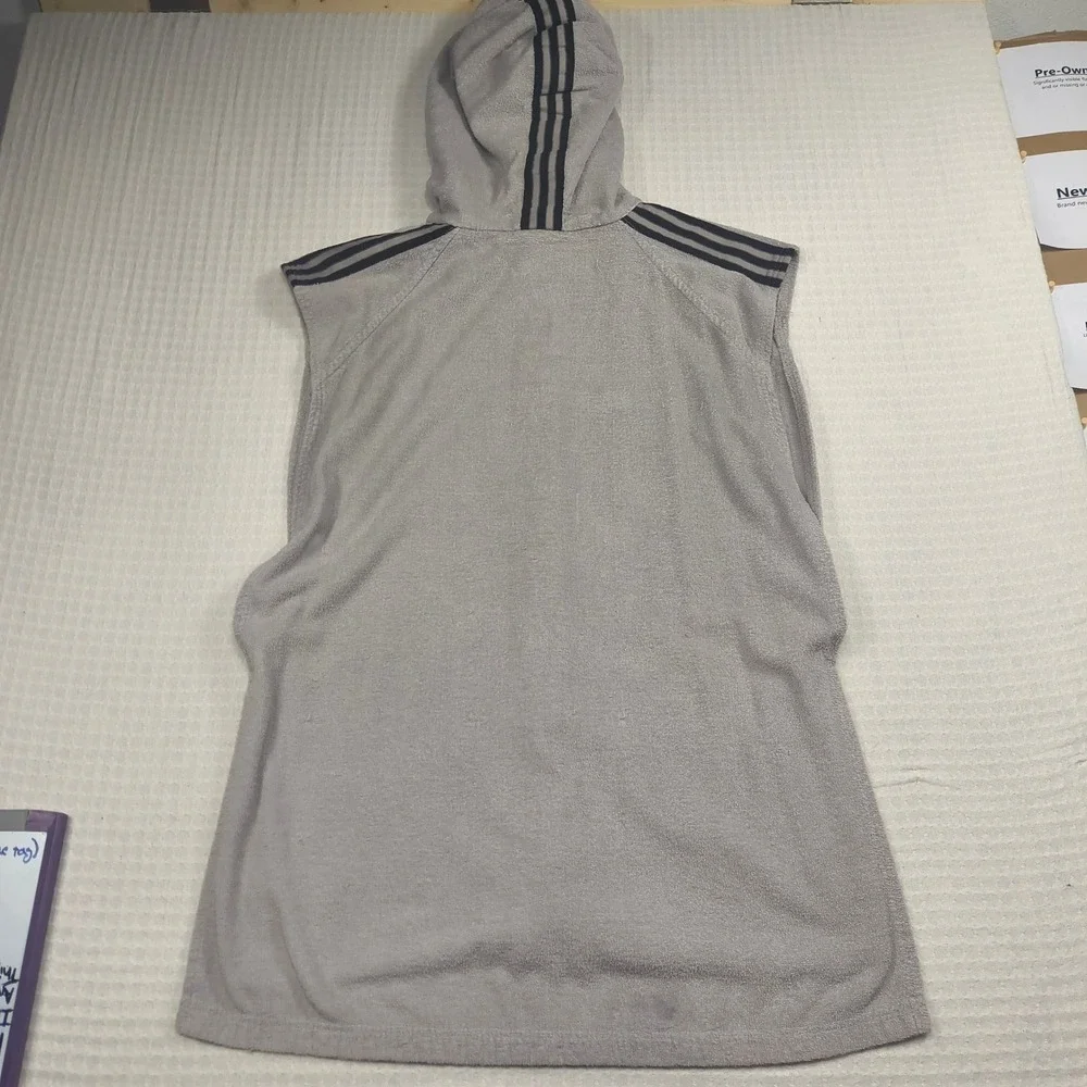 Adidas Mens Terrycloth Sleeveless Full Zip Hoodie Gray 3-Stripes Vest Size L